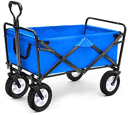 Wäschewagen-Handwagen, zusammenklappbarer Gartenwagen für den Haushalt, robuster Wagen, Multifunktions-Einkaufswagen für Outdoor-Camping, Angeln, Zugwagen mit 4 Rädern, Tragkraft 80 kg/blau vision