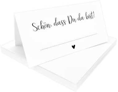 Tischkarten weiß Schön, dass du da bist | 25, 50, 100 Stück | zum selbst beschriften | Namensschilder, Platzkarten, Tischkarten | für Hochzeit, Geburtstag uvm (50)