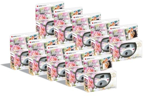 AgfaPhoto Pack 10 x 601025 - Appareil Photo Jetable LeBox Wedding, 27 Photos, Objectif Optique 31 mm - Gris