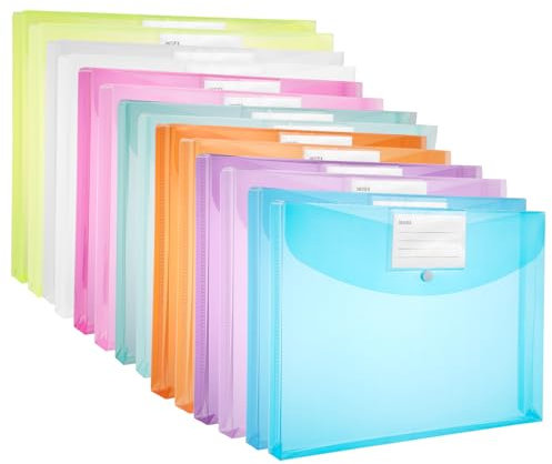 Plastic Wallets A4, 14 Pack Plastic File Folders A4 Document Folders Expandable Folders with Button for Home, Office, School and Travel