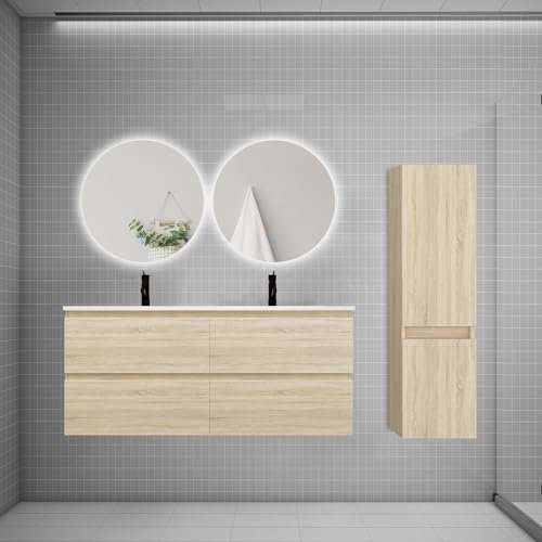 AICA Ensemble Meuble Salle de Bain avec Vasque 120cm + Colonne et Miroirs