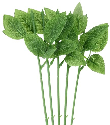 PATIKIL Floral Wire Stem with Leaves, 10 Pcs Artificial Plastic Rose Floral Wire Stems for DIY Craft Bouquet Making Floral Arrangement Tools Wedding Decoration