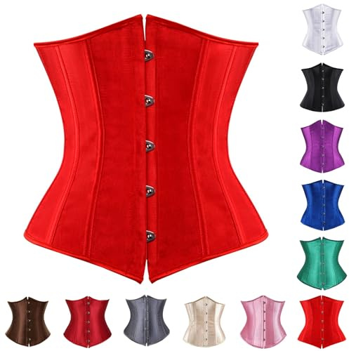 Ladies Retro Corset Bustier UK Deals Womens Basque Gothic Boned Waist Trainer Satin Lace Up Overbust Waist Cincher Heavy Duty Body Shaper Bodysuits Pirate Bustiers Tops Plus Size Gothic Lingerie