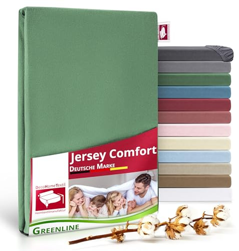 DecoHomeTextil Spannbettlaken, Dunkelgrün Double (2X) 90-100x200 cm | Greenline Serie, Premium Jersey, 100% Baumwolle, Bettlaken, Spannbetttuch