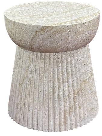 Nouvage Design Fibrestone Table 37cm Diameter Fluted Premium Side Table and Coffee Table Natural Light Stone Colour