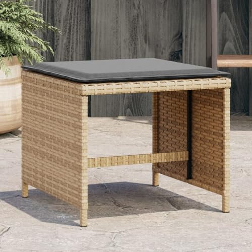 LAPOOH Gartenhocker Kissen 4Stk. Beigemischung 41x41x36 cm Poly Rattan, Balkon Hocker, Fusshocker Garten, Hocker Garten, Fußhocker Für Sessel, Gartenmöbel Hocker - 365054