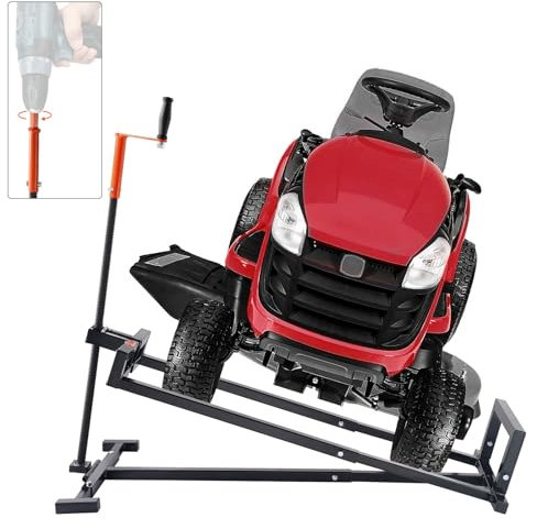 VEVOR Lève Tondeuse Autoportée Capacité de Charge 399,1 kg, Cric à Vis pour Tracteur-Tondeuse Télescopique, Élévateur pour Tondeuse à Gazon avec Manivelle et Poignée d'Outil Électrique, Jardin, Noir