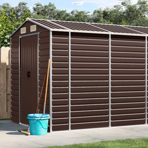ShGaxin Gerätehaus Braun 191x725x198 cm Verzinkter Stahl, Gartenhaus, Gerätehaus, Fahrradgarage, Gartenhütte, Geräte Schuppen, Gartengerätehaus