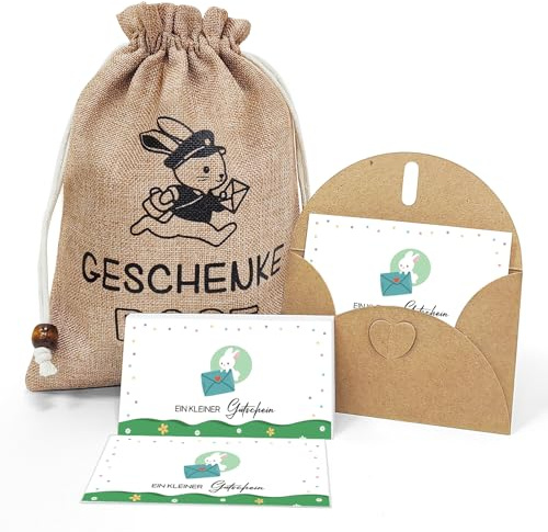 Gutschein Ostern Geschenke Post, 12 Kleiner Osterkarten mit Umschlag, 1Ostertüten zum befüllen - Gutschein zum Selber Ausfüllen, Kleine Ostergeschenke für Kinder Frau Mann