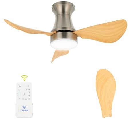 Vagizm Ventilateur Plafond avec Lumiere pour Chambre:76CM Ventilateur Plafond Silencieux - 6 Vitesses Télécommande et LED Dimmable - Convient pour l'hiver et l'été - naturel 3 pales - 220 à 240VVV