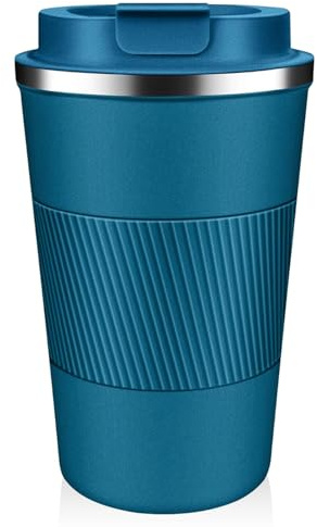 SHENGRUI Travel Mugs, Coffee to go Mug 380ml Insulated Coffee Cup with Leakproof Lid,Reusable Double Walled Coffee Mug,Stainless Steel Thermal Cup for Hot Cold Drinks (Blue,380ml)