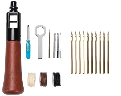 WUTA Leder Nähset, Ledernadel Handnähapparat, Leder Nähahle mit 10 Stück Kleinen Verchromten Nadeln, Profinähahle Lederwerkzeug（0.55mm