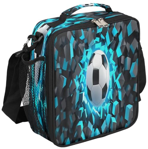 Mexpekil Lonchera térmica con diseño de fútbol en 3D para niños y niñas, con diseño de fútbol, a prueba de fugas, térmica, bolsa de almuerzo para picnic y trabajo escolar