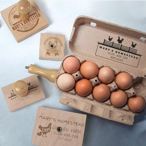 Personalisierter Frische Eier Stempel für Eierschachtel, Personalisiert Eierkarton Stempel, Individualisierter Hühner Stempel Eieretiketten, 12 Designs Eierstempel
