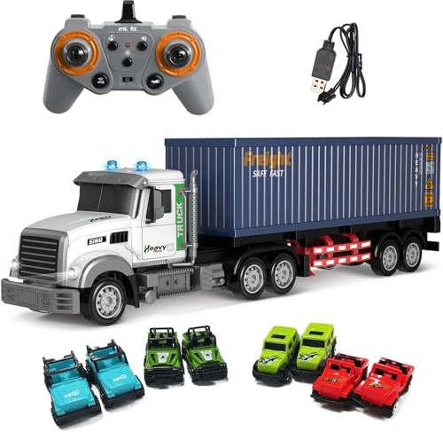 Mostop Véhicule de transport télécommandé pour camion avec 8 petites voitures et 2 batteries pour enfants de 5, 6, 7, 8, 9 ans et plus (blanc)