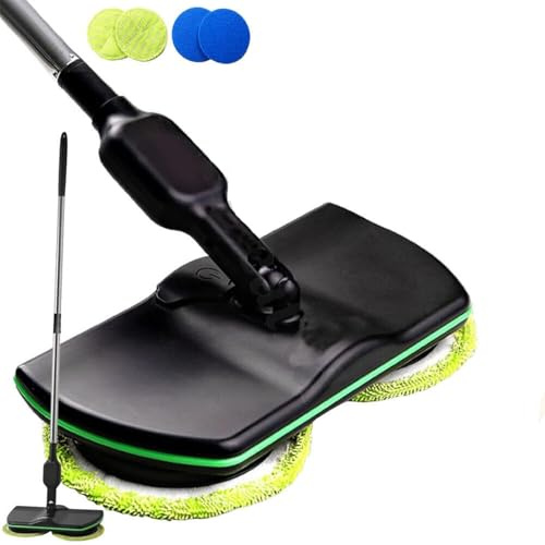 Rotative Vadrouille de Nettoyage Sol Balais Laveurs électrique sans Fil,Balais Mécaniques pour Nettoyage ménager avec 2 Tampons en Microfibre Et 2 Tampons de Polissage