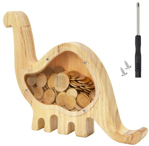 Zithgen Hucha de Madera con Grano de Madera Transparente, Huchas Originales para Infantil Adultos Hucha de Madera Personalizada Hucha Ahorro Cerdito para Adultos y Niños (20 * 16 * 3cm)