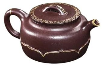 Ensembles De Tasses A Thé Service À Thé Kung Fu, Théière En Argile Violette De Grande Capacité 350ml, Faite La Main, Boue Huanglongshan, Lotus Doré