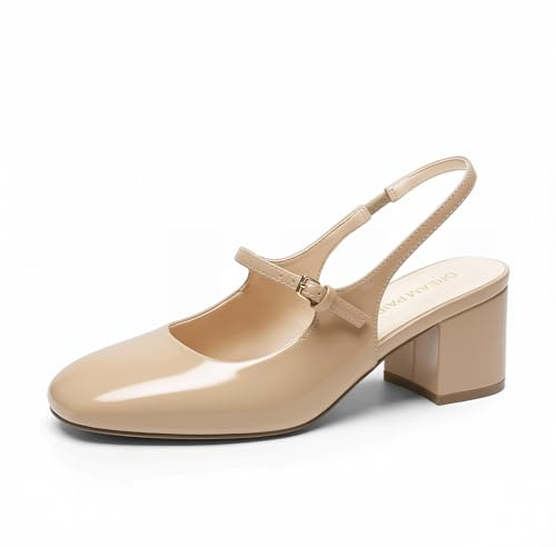 DREAM PAIRS Women's Mary Jane Low Chunky Heels Slingback Closed Square Toe Dress Shoes Wedding Party Work Office Pumps Shoes,Size 7.5,Nude,SDPU26005W