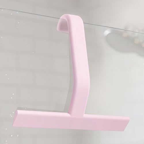 9.85Black Squeegee for Shower,Silicone Shower Squeegee with Built-In Hook All-one-Piece Shower Screen Wiper for Glass Doors & Bathroom Cleaning (Pink)