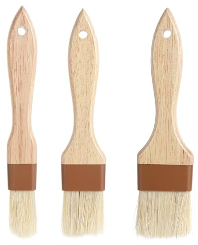 Backpinsel Naturborsten, 3-teilig Küchenpinsel für Marinaden, Butter und Backen, Einfach zu Reinigen
