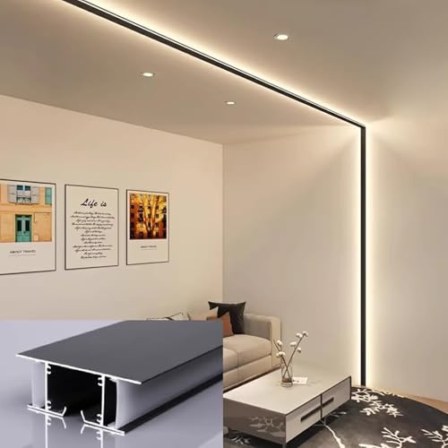 QCPLMKOJN aluminio LED, Moldura de corona de canal de aluminio LED for iluminación de zócalo de techo de pared negro de 3-33 pies(5.9ft/1.8m)