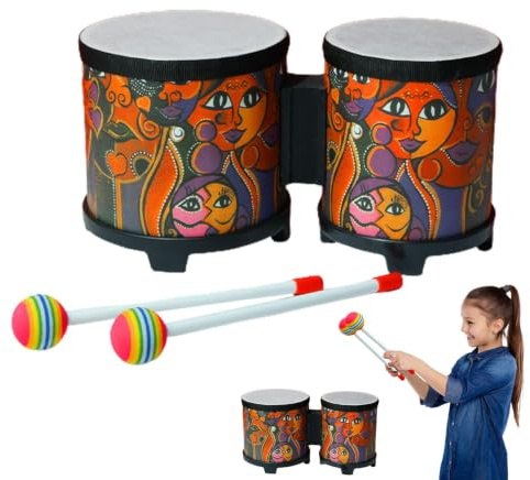 Barnbongo, Bongotrummor Vuxna | Slagverksinstrument Barntrumma Musikleksak | Söta trämusikinstrument med 2 färgglada trumpinnar, julfödelsedagspresent