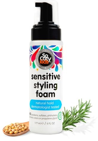SoCozy Kids Sensitive Styling Foam - Sensitive Foam For Kids w/Straight or Curly Hair - Gentle Natural Hold Styler, Rosemary (6 fl oz)
