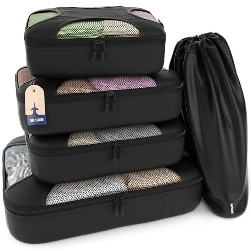 Shacke Set di 5 cubi da imballaggio per organizer da viaggio leggero per bagagli (nero)