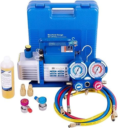 VIVOHOME - Bomba de vacío giratoria de aire de 110 V 3,5 CFM de una sola etapa y medidor de manivela, kit para recargar refrigeración de aire acondicionado HVAC