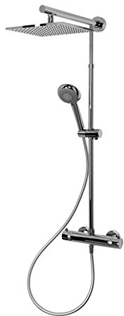 Schulte Duschsystem mit Sicherheits-Thermostat, Kopfbrause eckig extra-flach, verchromter Korpus aus Messing, Duschmaster Rain mit Regendusche