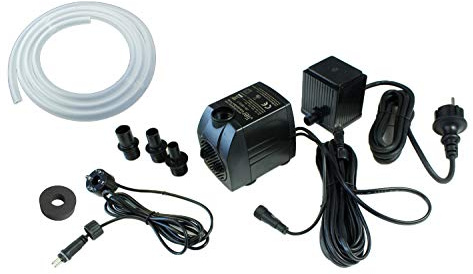 Springbrunnenpumpe mit 1500 L/H 1x LED Spot Komplett Set Bachlaufpumpe Teichpumpe Brunnen (1500 L/H, kalt-weiß)