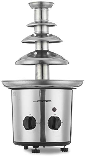 Fuente de Chocolate de 4 Pisos - 275W, Torre de Acero Inoxidable de Altura 39cm, Capacidad 1Kg, Apta para Lavavajillas, Plateado - Fondue Eléctrica con Niveles