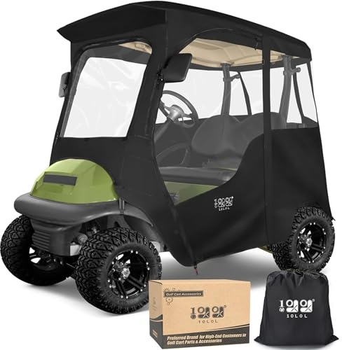 10L0L Deluxe Driving Enclosure for 2 Passenger Club Car Precedent, Onward & Tempo, 600D Heavy Duty Golf Cart Rain Cover(Black/Transparent)