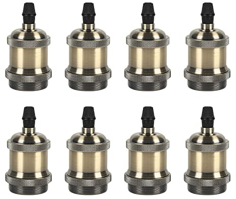 GABORI E26 Vintage Lamp Socket, Edison Pendant Light Socket Replacement, Antique Retro Hanging Lamp Holder for Industrial, Decorative, DIY Lighting, Gold Antique Brass Color 8-Pack