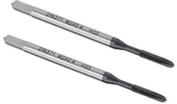 sourcing map M2 x 0.4 Taraud Filetage Spirale Pointe H2 Tolérance Haute Vitesse Acier TICN Recouvert Rond Tige avec Carré Embout DIN371/376 2pcs