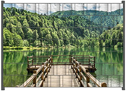 Wallario Zaun Sichtschutz Windschutz für EIN- und Doppelstabmattenzäune in der Größe Breite 2,00m x Höhe 1,40m, Motiv: Steg am See in den Bergen