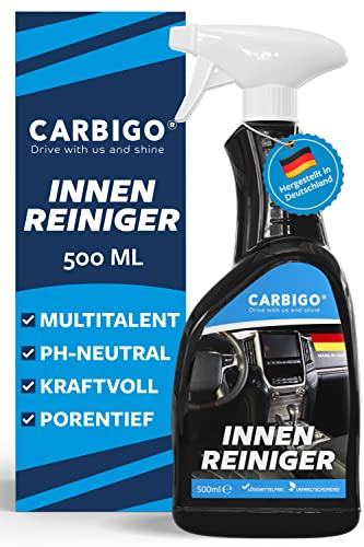 Carbigo® Detergente per interni auto di alta qualità, 500 ml, prodotto in Germania, detergente per interni con pH neutro, risultato luminoso per tappezzeria, pelle, plastica, detergente per abitacolo