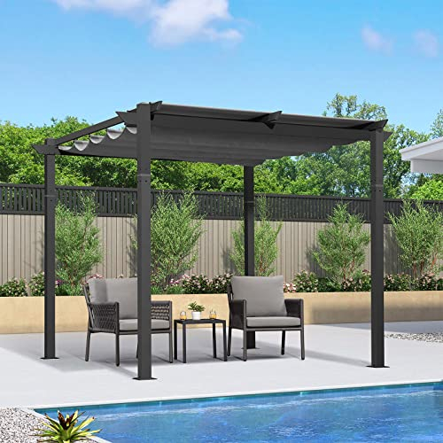 PURPLE LEAF Pergola 3 x 4 m Aluminium Pavillon Wasserdicht Sonnendach mit Schiebedach, Terrassenüberdachung Mit Markisenschutz für Garten Terrasse, UV Beschattung, Beige