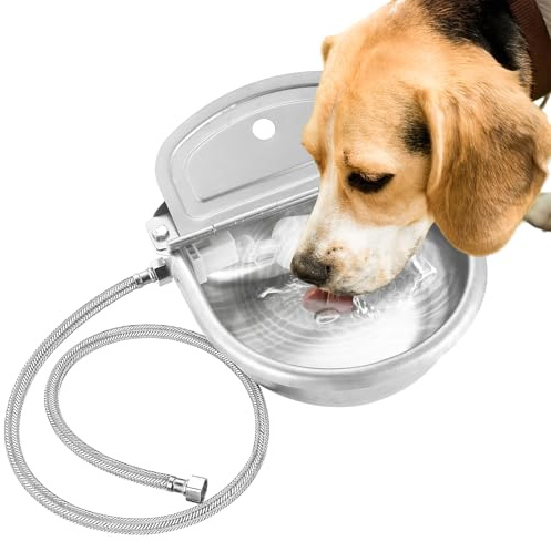 NATGAI Automatic Waterer Bowl with Float Valve and Braided Hose | Stainless Steel Stock Horse Cattle Goat Sheep Dog Waterer for Livestock Dog Goat Pig (Without Drainage Hole)