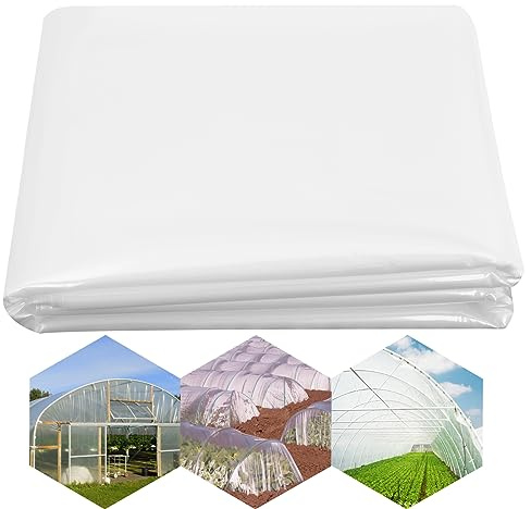 YAMYO Transparente Polyethylenfolie Gewächshausfolie, Polyethylenfolie Folientunnel, Extra Dick Reißfest Gartenfolie aus Polyethylen für Gartenarbeit Treibhaus (2X10M)