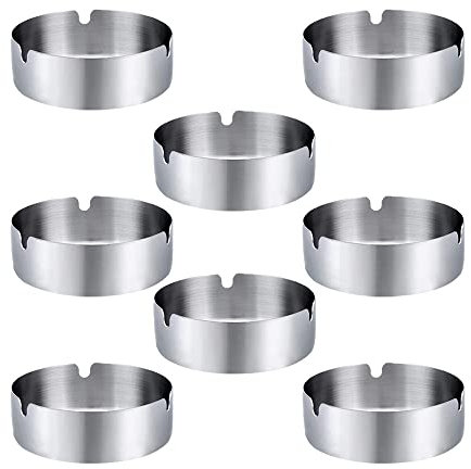 Cendrier, 8 Pièces Cendrier Rond en Acier Inoxydable, Utilisé Dans les Bars, Extérieur,Restaurants, Chambres
