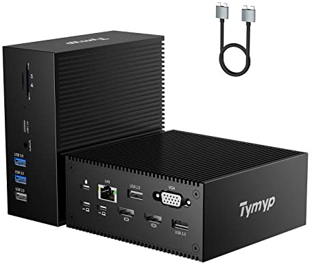 Dock Thunderbolt 3, Tymyp Docking Station USB C 16 in 2-2 * 4K HDMI, VGA per Doppio Monitor, Cavo USB C Port Doppio, PD 100W per MacBook, e 5* USB A, USB C 3.0, SD/TF, 3.5MM Jack, RJ45 Porta