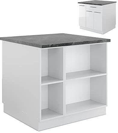 Vicco Kücheninsel Fame-Line, Weiß Hochglanz/Weiß, 90 cm mit Schublade, ohne Arbeitsplatte