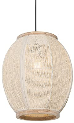 Qazqa Oriental Lámpara colgante oriental natural 35 cm - Rob Textil/Acero/Madera Ovalada Adecuado para LED Max. 1 x 60 Watt
