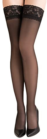 Selente Lovely Legs - Medias seductoras para mujer, varios modelos, fabricadas en la UE, Encaje negro sin soporte, XS-S