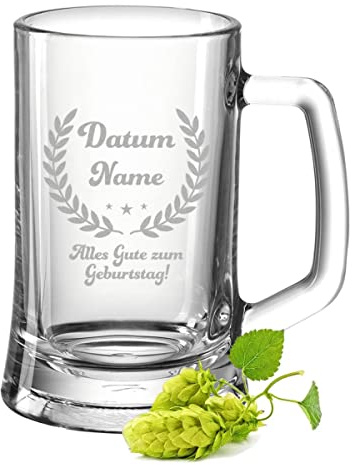 GRAVURZEILE Bierkrug mit Gravur - Geburtstagsbier - Personalisiert mit Namen & Jahr - Für echte Biergenießer als Geburtstagsgeschenk - Geschenke für Männer zum Geburtstag - Größe 0,5 L