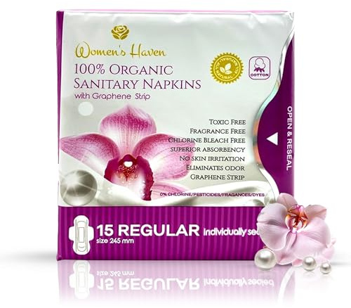 Women's Haven Organic Sanitary Napkins (Regular Pads) with Resealable Packaging