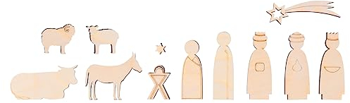 Rayher Krippenfiguren, flach, Holzdekoration, 3D-Motive, Holz FSC zertifiziert, Set 12 Motive, 1 -7,5 cm, Stärke 6 mm, 64538505, Natur