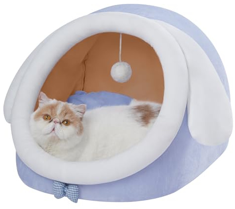 Jiupety Kattgrotta, Kattbädd med Avtagbara och Tvättbara Kuddar, Mjuk och Bekväm Kattbädd, Katthus Katttält för Katter och Valpar, Cat Bed Cat House, Big Ear, L
